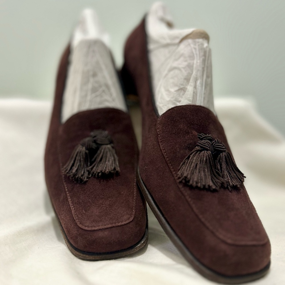 NEW Salvatore Ferragamo Brown Suede Tassel Loafers Vintage Brown Leather
